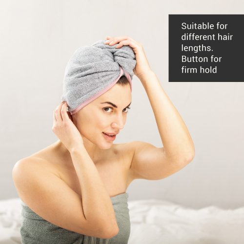 2 darabos Homelevel Unisex haj-turbán készlet, univerzális, szürke, organikus pamut, 54863.25.02