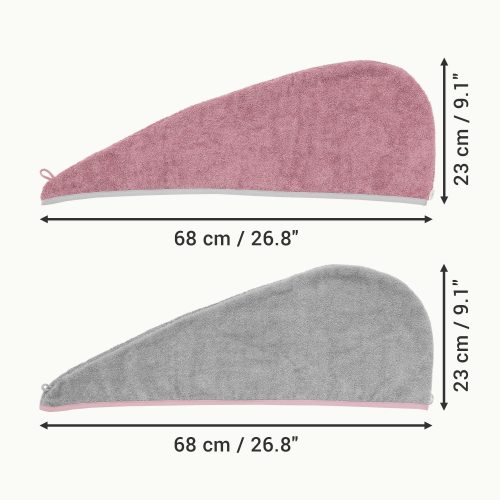 2 darabos Homelevel Unisex haj-turbán készlet, univerzális, rózsaszín / szürke, organikus pamut, 54863.22.02