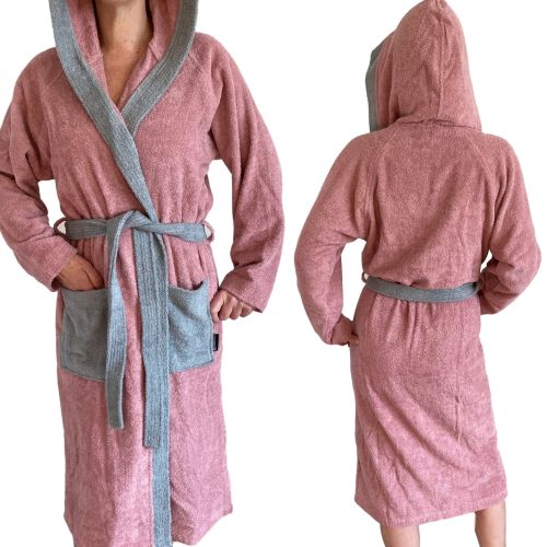 Homelevel szövet fürdőköpeny, XL, Rózsaszín / Szürke, Szerves pamut, 54856.33.4