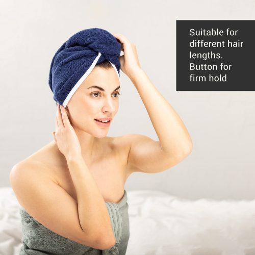 2 darabos Homelevel Unisex haj-turbán készlet, univerzális, kék, organikus pamut, 54863.04.02