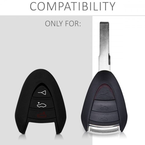 Porsche autókulcs tok - 3 gombos, szilikon, fekete, 42983.01