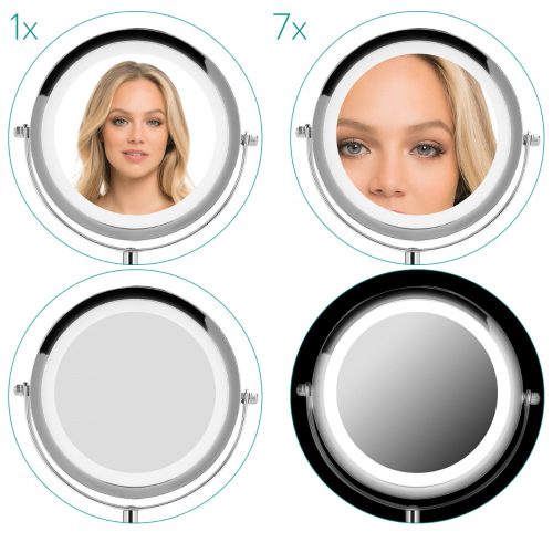 Kozmetikai tükör állvánnyal, LED világítással, 7x-es nagyítással, állítható, 43104