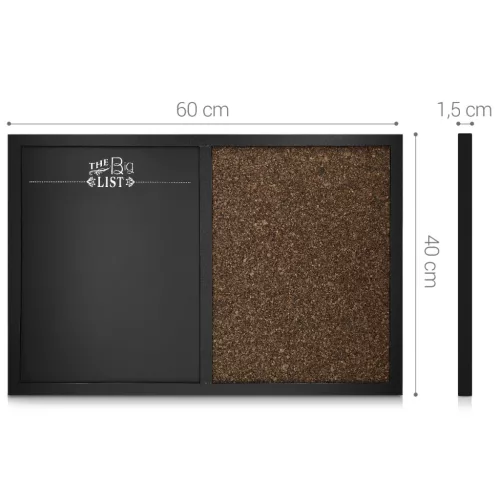 Tabla combinata Navaris, magnetica cu creta si pluta, 60x40 cm, multicolor, pluta/MDF