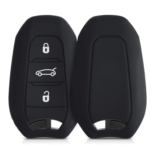 Peugeot / Citroen autókulcs tok - 3 gombos - Keyless Go, szilikon, fekete, 44154.01