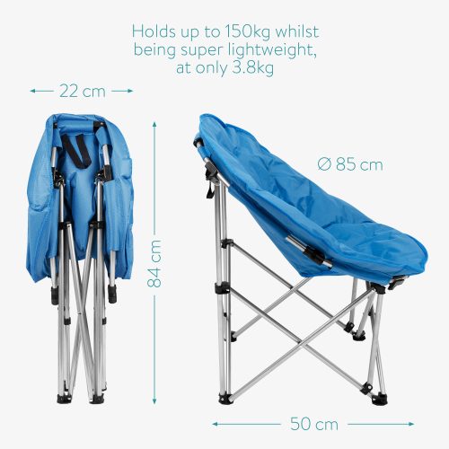 Navaris összecsukható kültéri szék, 150 kg-ig tart, kárpitozott, kék, 45134.1.23