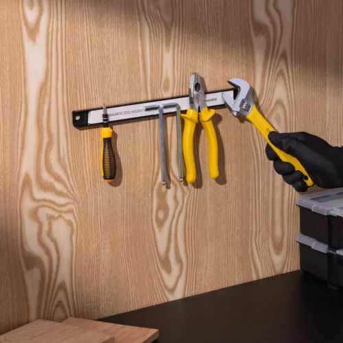 Set 4 suporturi magnetice unelte Navaris, 30.5 cm, 13.6 kg, pentru garaj si atelier, negru, otel