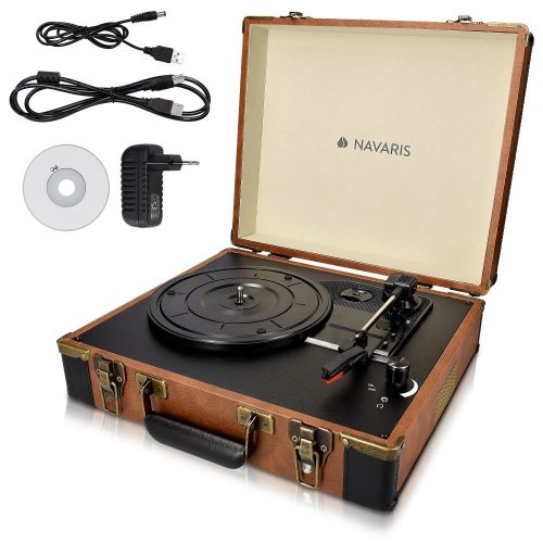 Pick-up Retro Case Navaris, lemezjátszó, beépített hangszórók, RCA, 3,5 mm, AUX, USB port PC-hez, 3 sebesség, 45272.01