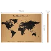 Panou pluta Navaris World Map, 70x50 cm, cu ace si kit montaj, prindere perete, maro/negru, pluta