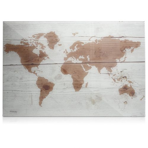 Tabla memo sticla Navaris, 90x60 cm, harta lumii, 5 magneti si marker, negru, sticla