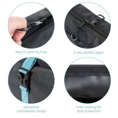 Husa schiuri Navaris, 170x15x30 cm, 1680D, fermoar dublu, curele captusite, negru, poliester