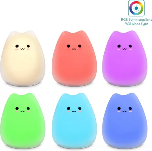 Szilikon LED éjszakai lámpa - XS Cat, Navaris, fehér, 46060.01