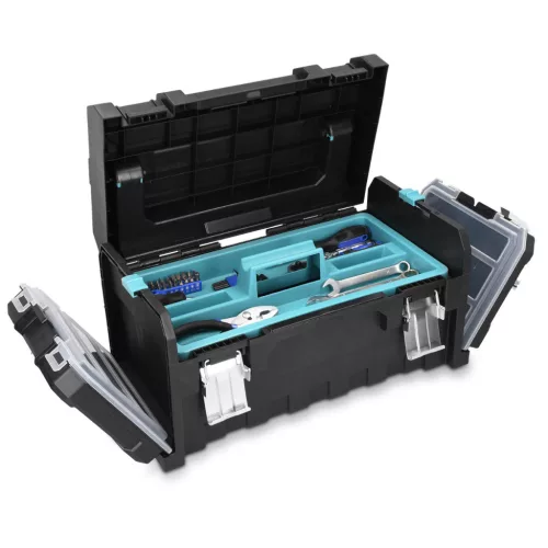 Cutie scule Navaris 20 inch, 51x23x21 cm, 23L, inchidere metal, 2 organizatoare laterale, negru, metal