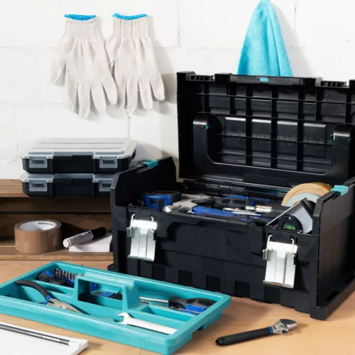 Cutie scule Navaris 20 inch, 51x23x21 cm, 23L, inchidere metal, 2 organizatoare laterale, negru, metal