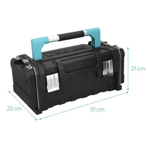 Cutie scule Navaris 20 inch, 51x23x21 cm, 23L, inchidere metal, 2 organizatoare laterale, negru, metal