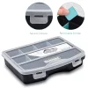 Organizator piese mici Navaris, 19x15x4 cm, separatoare reglabile, 4 cleme, transparent, plastic