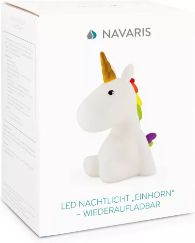 Unicorn éjszakai lámpa, újratölthető, Navaris, fehér, 46219.02