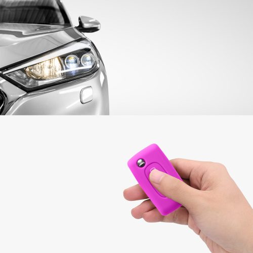 Peugeot / Citroen autókulcs burkolat - 2 gombos, szilikon, rózsaszín, 43668.08