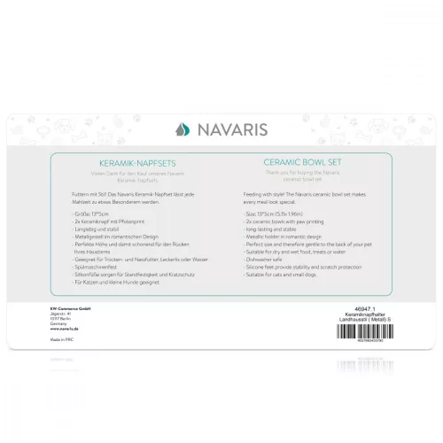 2 db-os Navaris kerámia tál kutyának és macskának fém támasztékkal, 320 ml, 46947.1