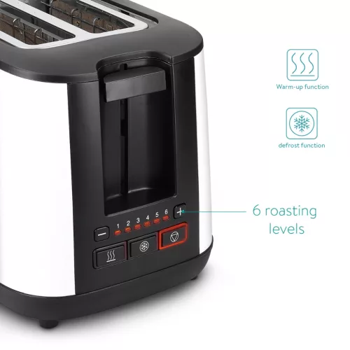 Toaster Navaris 2 felii, 1000W, reglaj rumenire, functie reincalzire, alb, plastic
