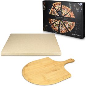   Pizza Stone szett 30 x 38 cm és bambusz pizzalapát, bézs, navaris, 48593.01