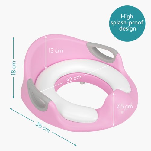Reductor toaleta copii Navaris, cu capac si manere, 36x32x18 cm, antialunecare, roz, polipropilena/PVC