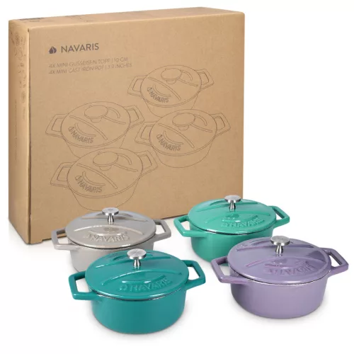 Navaris 4 darab mini öntöttvas edénykészlet, 10,5 cm, 290 ml, sütő- és főzőlaphoz, 49079.04.01