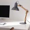 Lampa de masa Navaris, birou din lemn, 38 cm, design minimalist, gri/gri inchis, lemn