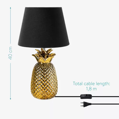 Lampa de masa Navaris, design ananas, 40 cm, soclu E27, ambient interior, negru/auriu, ceramica