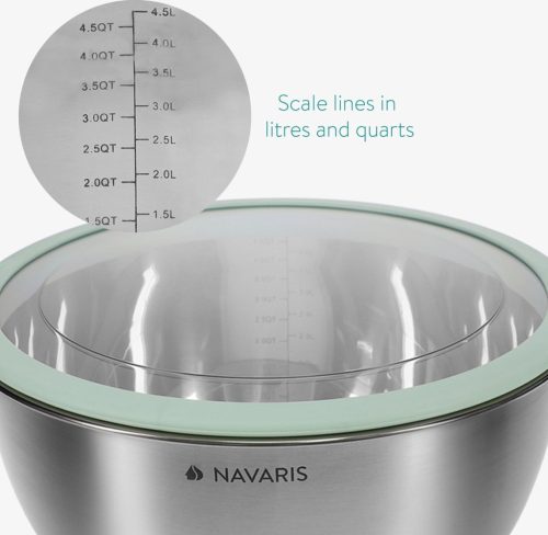 Navaris 3 darabos rozsdamentes acél tálkészlet fedővel, ezüst, 3 méretben: 16 cm, 20 cm, 24 cm, 49210.03.50