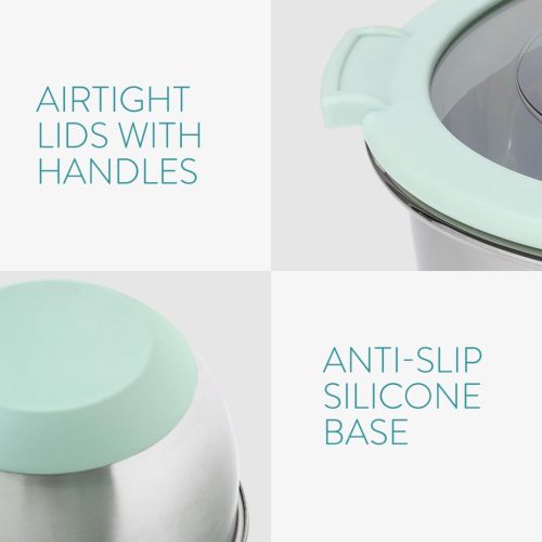 Navaris 3 darabos rozsdamentes acél tálkészlet fedővel, ezüst, 3 méretben: 16 cm, 20 cm, 24 cm, 49210.03.50