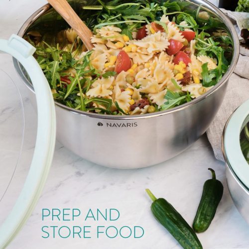 Navaris 3 darabos rozsdamentes acél tálkészlet fedővel, ezüst, 3 méretben: 16 cm, 20 cm, 24 cm, 49210.03.50