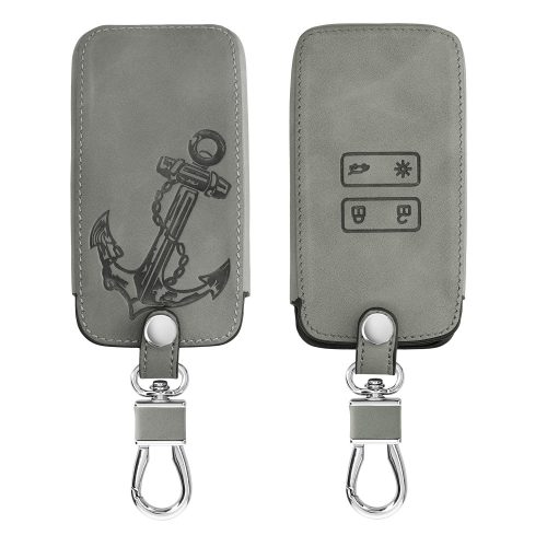 Renault / Dacia autókulcs tok - 4 gombos - Keyless Go, nubuk bőr, szürke, 48565.07