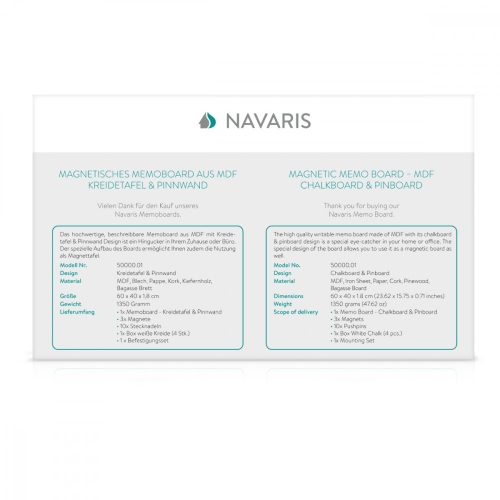 Mágneses tábla Navaris krétával és parafával, 60 x 40 cm, 50000,01