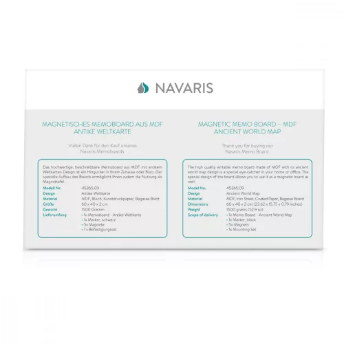 Navaris mágnestábla, MDF, 60 x 40 cm, marker, mágnesek, 45365.09