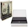 Seif tip carte Navaris, design Londra, 18.5x11.5x5.2 si 24x16x5 cm, 2 chei, albastru, otel
