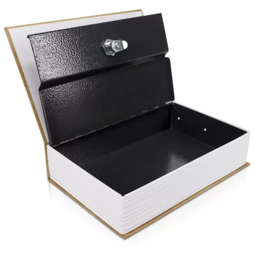 Seif tip carte Navaris, design Londra, 18.5x11.5x5.2 si 24x16x5 cm, 2 chei, albastru, otel