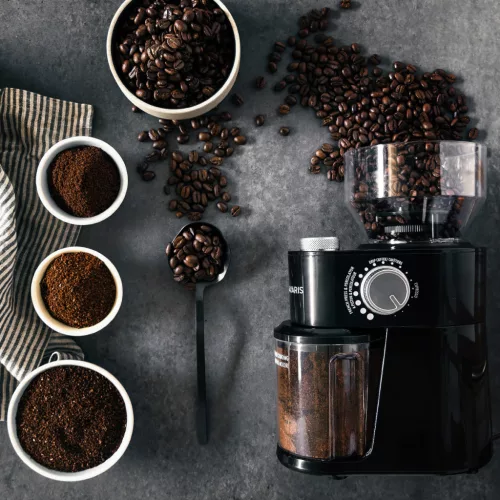 Rasnita electrica cafea Navaris, reglaj macinare, pentru espresso/filtru, negru, plastic