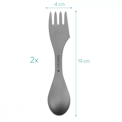 2 x Navaris 3 az 1-ben Titanium Camping Spork készlet, Villa, Kanál, Kés, 51390.02
