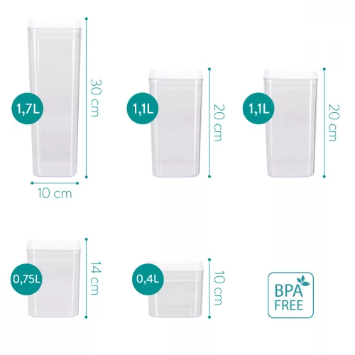 5 db-os tárolóedény készlet, 1700 ml, 1100 ml, 750 ml, 400 ml, 51459.01.05
