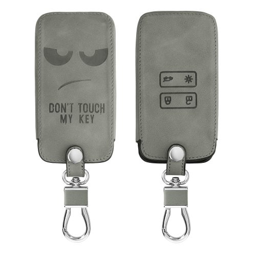Renault / Dacia autókulcs burkolat - 4 gombos - Keyless Go, nubuk bőr, szürke, 48565.10