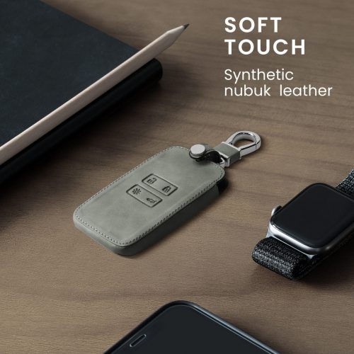 Renault / Dacia autókulcs burkolat - 4 gombos - Keyless Go, nubuk bőr, szürke, 48565.09