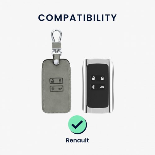 Renault / Dacia autókulcs burkolat - 4 gombos - Keyless Go, nubuk bőr, szürke, 48565.09