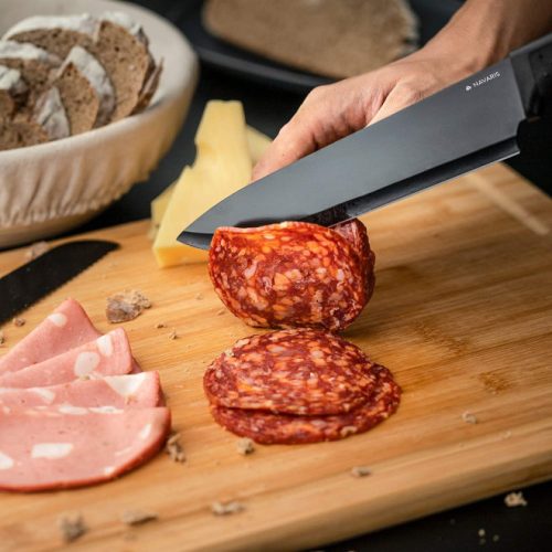 Navaris 5 részes rozsdamentes konyhai késkészlet, 1db kerámia vágókés, Fekete, 48366.06.02