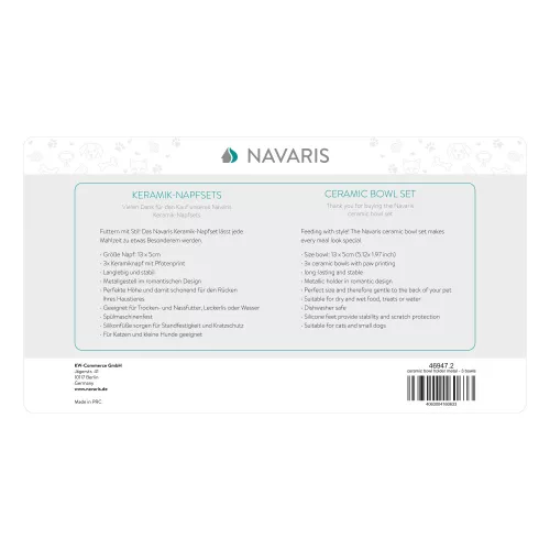 3 db-os Navaris kerámia tál kutyának és macskának fém tartóval, 320 ml, 46947.2