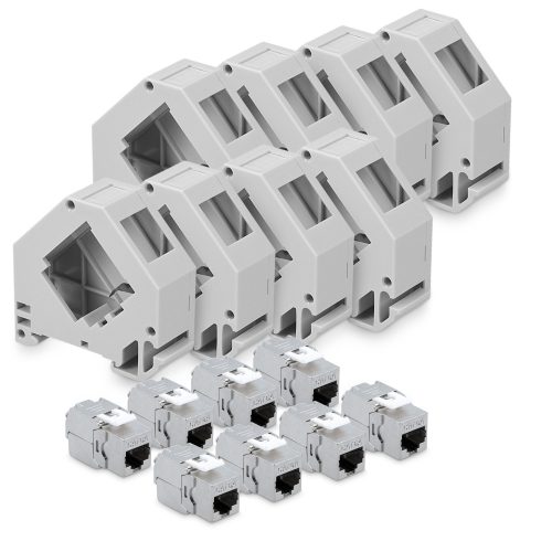 8 db CAT6A 10 Gbites jack készlet 8 házzal Ethernet RJ45 kábelekhez, Kwmobile, szürke, fém, 47696.08