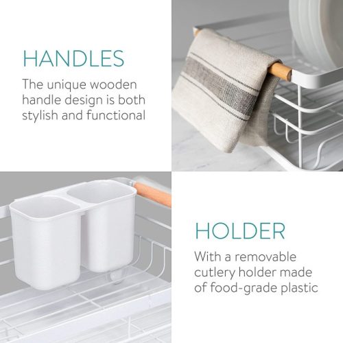 Navaris edényszárító csepegtetőtálcával, tányér-, pohár- és evőeszköztartóval, fehér, 42,5x31,5x14 cm, 52545.01