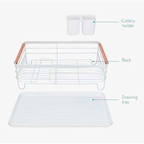 Navaris edényszárító csepegtetőtálcával, tányér-, pohár- és evőeszköztartóval, fehér, 42,5x31,5x14 cm, 52545.01