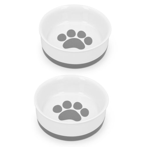 2 db-os Navaris porcelán tál szett kutyáknak és macskáknak, 400 ml, szürke, 48520.02.22