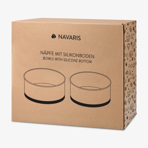 2 db-os Navaris porcelán tál szett kutyáknak és macskáknak, 400 ml, szürke, 48520.02.22