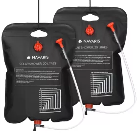   2 db Navaris napelemes kempingzuhany szett tömlővel és csapteleppel, 20L, Fekete, 45686.03.01
